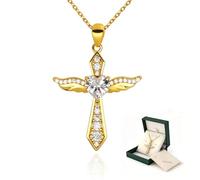 LOVANS Collar con colgante de cruz de ángel de plata de ley 925 para mujer, Plata esterlina, Circonia cúbica