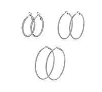 Lovans Pendientes de Aros de Acero Inoxidable Mujer 3 Pares de Pendientes de aro Grandes Pendientes de Redondos Chapados en Oro, Plata 30/50/60MM(Plata)