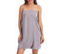 Lovasy Albornoz de Casa Mujer Tejido Waffle Toalla Baño con Botones y Banda Elástica para Casa y Spa,Gris claro,2XL-3XL