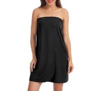 Lovasy Albornoz de Casa Mujer Tejido Waffle Toalla Baño con Botones y Banda Elástica para Casa y Spa,Negro,2XL-3XL