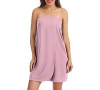 Lovasy Albornoz de Casa Mujer Tejido Waffle Toalla Baño con Botones y Banda Elástica para Casa y Spa,Rosa,2XL-3XL