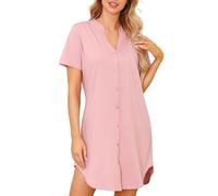 Lovasy Camison Algodon Mujer Verano Manga Corta Camison Lactancia con Botones Camisones para Mujer con Bolsillos