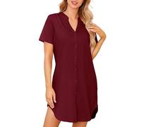 Lovasy Camison Algodon Mujer Verano Manga Corta Camison Lactancia con Botones Camisones para Mujer con Bolsillos