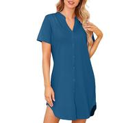 Lovasy Camison Algodon Mujer Verano Manga Corta Camison Lactancia con Botones Camisones para Mujer con Bolsillos