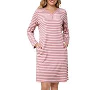 Lovasy Camisones de Mujer Algodón Rayas Manga Larga | Camison de Mujer Invierno, Escote en V con Botones Camisón Lactancia Dormir con Bolsillos