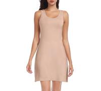 Lovasy Combinacion Interior Mujer Vestidos Modal Camisones de Mujer Corto Camison Tirantes Anchos Enaguas Enteras,Caqui,XXL