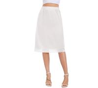 Lovasy Enaguas Cortas de Mujer Satén Falda Interior de Encaje Minifalda Cintura Elástica Suave Media Combinación,Blanco,XXL