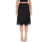 Lovasy Enaguas Cortas de Mujer Satén Falda Interior de Encaje Minifalda Cintura Elástica Suave Media Combinación,Negro,L