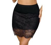 Lovasy Enaguas Cortas de Mujer Verano Modal Falda Interior de Encaje Minifalda Cintura Elástica Suave Media Combinación,Negro,XL