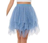 Lovasy Falda de Tutú para Mujer Corto Lentejuelas Falda de Baile de Fiesta de Hadas Falda del Festival,Azul,L-XL