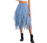 Lovasy Falda de Tutú para Mujer Irregular Bajo la Lentejuelas Tutu Tul Falda Disfraz para Ballet A-Line Midi Faldas para Mujer Prom Party Vestido Plisado,Azul,L-XL
