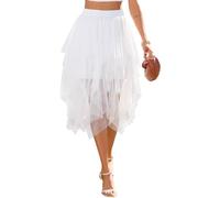 Lovasy Falda de Tutú para Mujer Irregular Tutu Tul Falda Disfraz para Ballet A-Line Midi Faldas para Mujer Prom Party Vestido Plisado,Blanco,S-M