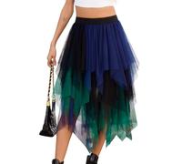 Lovasy Falda de Tutú para Mujer Irregular Tutu Tul Falda Disfraz para Ballet A-Line Midi Faldas para Mujer Prom Party Vestido Plisado,Azul Verde,2XL-3XL