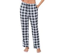 Lovasy Pantalones de Cuadros Mujer Invierno Pantalon Pijama Largo Mujer con Bolsillos y Cinturón,Negro,L