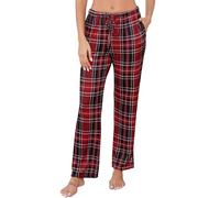 Lovasy Pantalones de Cuadros Mujer Invierno Pantalon Pijama Largo Mujer con Bolsillos y Cinturón,Rojo Vino,M