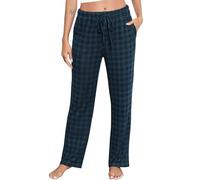 Lovasy Pantalones de Cuadros Mujer Invierno Pantalon Pijama Largo Mujer con Bolsillos y Cinturón,Verde,XL