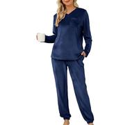 Lovasy Pijamas Mujer Invierno Polar Pijama de Franela Mujer Manga Larga Conjunto 2 Piezas