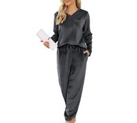 Lovasy Pijamas Mujer Invierno Polar Pijama de Franela Mujer Manga Larga Conjunto 2 Piezas,Gris Oscuro,L