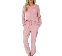 Lovasy Pijamas Mujer Invierno Polar Pijama de Franela Mujer Manga Larga Conjunto 2 Piezas,Rosa Claro,M