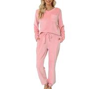Lovasy Pijamas Mujer Invierno Polar Pijama de Franela Mujer Manga Larga Conjunto 2 Piezas,Rosa,XL