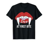 Love At First Bite Vampiro Halloween Divertido Gráfico Romántico Camiseta