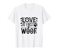 Love at First Woof Cute Dog para el día de San Valentín Camiseta gráfica económica