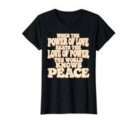 Love Beats Power World Peace Retro Groovy Dicho Camiseta gráfica económica, Mujer, Negro, L