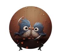 Love Birdie - Platos decorativos de cerámica con diseño de rayas de hueso de porcelana china con soporte de exhibición hecho a mano, adorno de cerámica con personalidad, plato de cena de porcelana