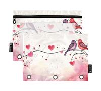 Love Birds - Estuche para lápices para carpeta de 3 anillas, bolsa para lápices con cremallera con ventana transparente para oficina, paquete de 2, multicolor, one sizex2, Estuche para lápices