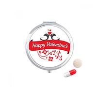 Love Birds Feliz día de San Valentín Travel bolsillo píldora caso medicina dispensador espejo regalo caja de almacenamiento