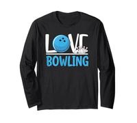 Love Bowling Cute Bowling Ball and Pins Sports Fan Player Manga Larga
