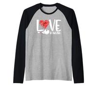 Love Bowling Funny Bowling Ball and Pin Sports Fans Players Camiseta Manga Raglan