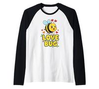 Love Bug Cute Kawaii Valentines Bee con Corazones Camiseta Manga Raglan
