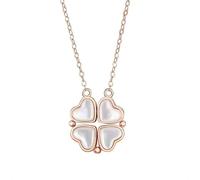 Love - Cadena de clavícula de oro rosa con trébol de cuatro hojas para mujer, talla única, Plata, No es una piedra preciosa