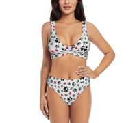 Love Cat Paw Heart Puppy Foot Print - Conjunto de bikini de dos piezas para mujer con relleno y lazo en la espalda, Negro, S