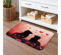 Love Cats - Tapete de baño de secado rápido, tapete de ducha antideslizante romántico con diseño floral, para el día de San Valentín, de franela lavable, para baño, inodoro, baño, 20 x 32 pulgadas