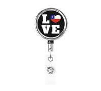 Love Chile Bandera Chilena Corazón Heavy Duty Metal Badge Holder Carrete, retráctil Badge Holder con clip de cinturón para clave Name Card Holder Empleado Profesor