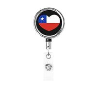 Love Chile Bandera Chilena Corazón Heavy Duty Metal Badge Holder Carrete, retráctil Badge Holder con clip para cinturón para clave Nombre Tarjeta Titular Empleado Profesor 1