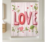 Love - Cortina de ducha extralarga, diseño romántico de hojas de corazones y hojas para el día de San Valentín, tela impermeable, para el hogar, baño, decoración de hotel, 72 x 96 pulgadas