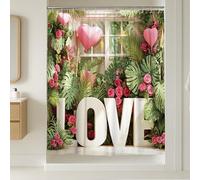 Love - Cortina de ducha extralarga, romántica floral, diseño de corazón, rosa, melocotón, poliéster, impermeable, para el hogar, baño, decoración de hotel, 72 x 96 pulgadas