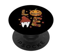 Love Dental Life Cute Tooth in Hat with Pumpkin and Fall PopSockets PopGrip Adhesivo