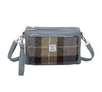 Love EMVY Signature Tartan Tweed Collection Bandolera - Tela de lana auténtica de tweed Harris - 3 compartimentos con cremallera, correa ajustable - 27 × 19 × 9 cm, Azul De La Pizarra, 27 X 19 x 5