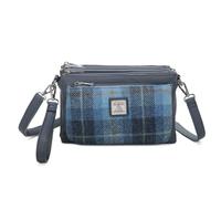 Love EMVY Signature Tartan Tweed Collection Bandolera - Tela de lana auténtica de tweed Harris - 3 compartimentos con cremallera, correa ajustable - 27 × 19 × 9 cm, Azul acero, 27 X 19 x 5 Centimeters