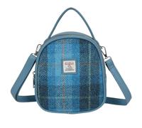 Love EMVY Signature Tweed Collection Mini 3 en 1 mochila/bandolera/bolsa de agarre - fabricada en tela de lana auténtica Harris Tweed con ribete de piel sintética - 21 × 18 × 8 cm, azul/multicolor, 21