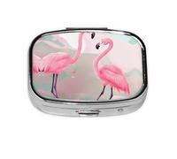 Love Flamingo - Caja de almacenamiento de píldoras cuadrada portátil de viaje, caja de almacenamiento de medicamentos vitamínicos (2 compartimentos)