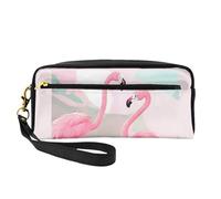 Love Flamingo - Neceser pequeño para maquillaje, estuche de doble cara de piel sintética