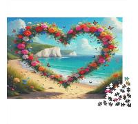 Love Flowers Jigsaw Puzzles for Adults Heart of Flowers on Coastal Cliff 1000 Piece for Women, Gifts for Men 52x38cm 1000pcs