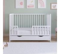 Love For Sleep Asher Cuna para Bebé 120x60 cm con Colchón de Espuma de Microfibra Acolchada - Cama Infantil de Madera Convertible en Cama para Niño con Cajón Grande y Barandilla Blanco