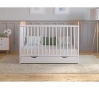 Love For Sleep Cuna Convertible en Cama 120x60 cm - con Cajón & Colchón - Cuna Madera Blanco-Pino, Juego Completo de Cuna - Cuna Cama Bebe Convertible