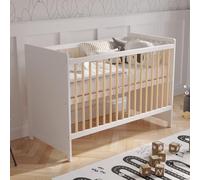 Love For Sleep Cuna Convertible en Cama 120x60 cm Tokyo de Madera de Pino Color Pino Blanco con Barrera de Seguridad - Cuna-Cama para Bebé, Juego Completo